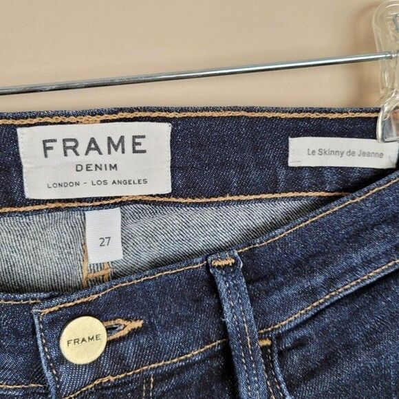 FRAME Size 27 Le Skinny De Jeanne Jeans Crown Heights Dark Blue Step Hem - Picture 12 of 12